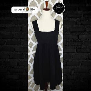 Natural Life Women's Black Tricia Crinkle Gauze Fabric Frayed Hem Dress Size S